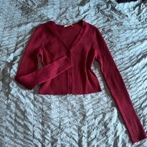 Active USA Ribbed Burgundy Button Up Sweater